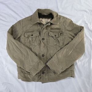 Vintage Hollister Khaki Sherpa Lined Distressed Cargo/Military Field Jacket. M